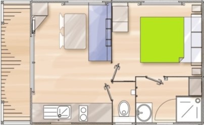 Plan mobil home corsaire 2 personnes au camping de la forêt